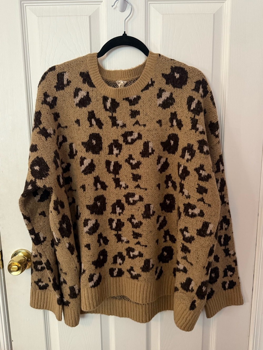 Hem & Thread Leopard Crewneck Sweater in Tan and Brown